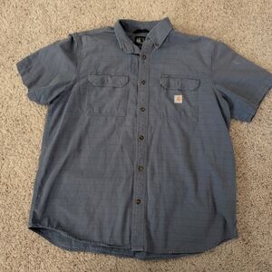 Carhartt Men's Casual Loose Fit Blue Button Down Short Sleeve Shirt Size XL